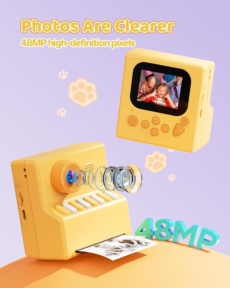 HODDRCCN Kids Instant Print Camera Orange: Instant Print Camera - 2.5 Hours of Ssage Time -1080P Video Recording - MP3 Player - Point-and-Shoot Cameras Includes 32G SD Card and Portable Lanyard - Image 3